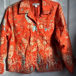 Coldwater Creek Women’s Jacket – Vibrant Orange Paisley with Embroidery, Lined